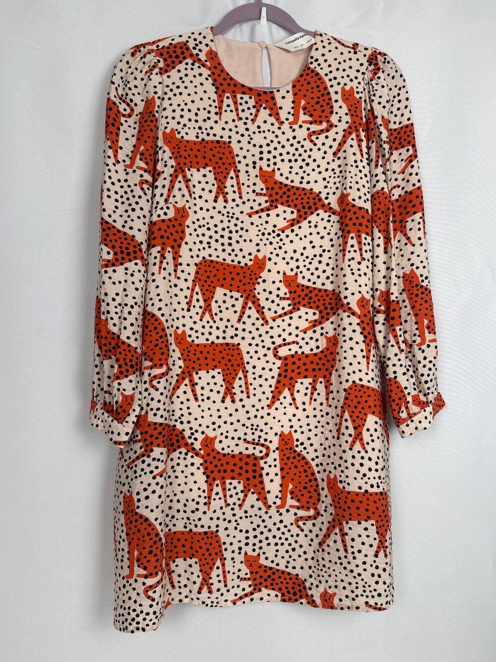 Compania Fantastica Womens Cheetah Print Mini Dress Size Small Cream Rust Boho